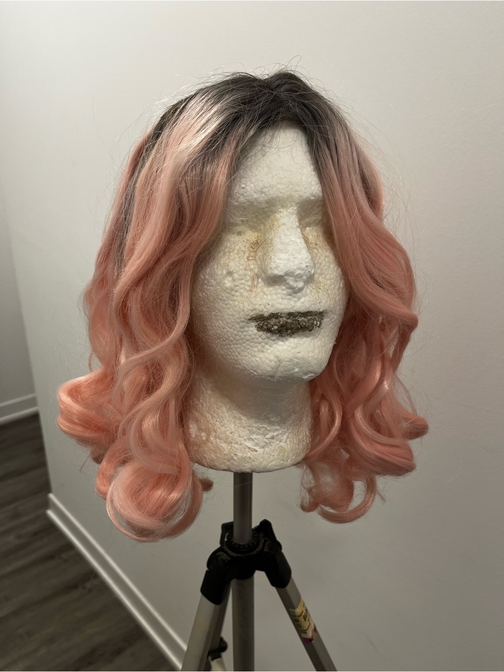 Unbranded Rose Pink Wavy Synthetic Wig with Dark Root